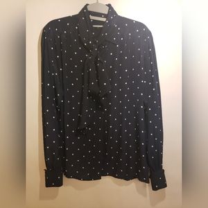 Vintage Escada Silk blouse tie dark navy polka dot EU 34 / US 6